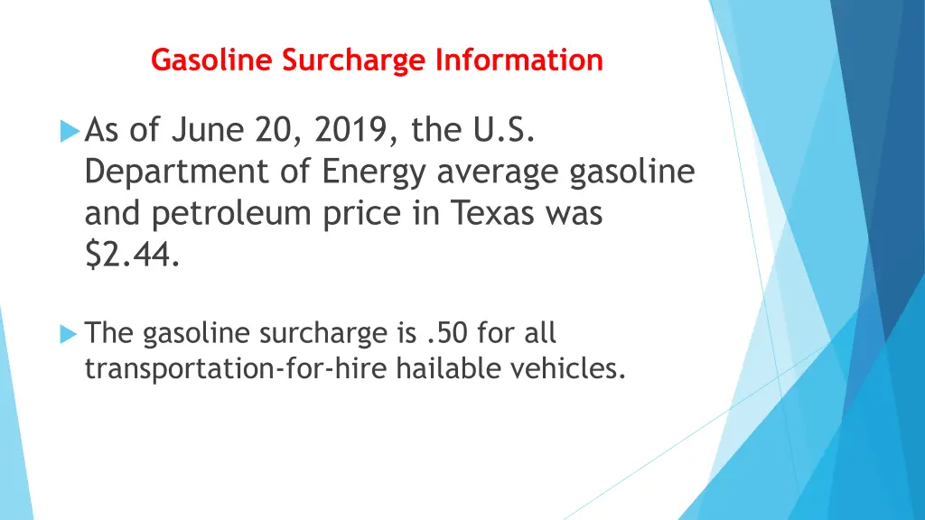 gasoline surcharge information
