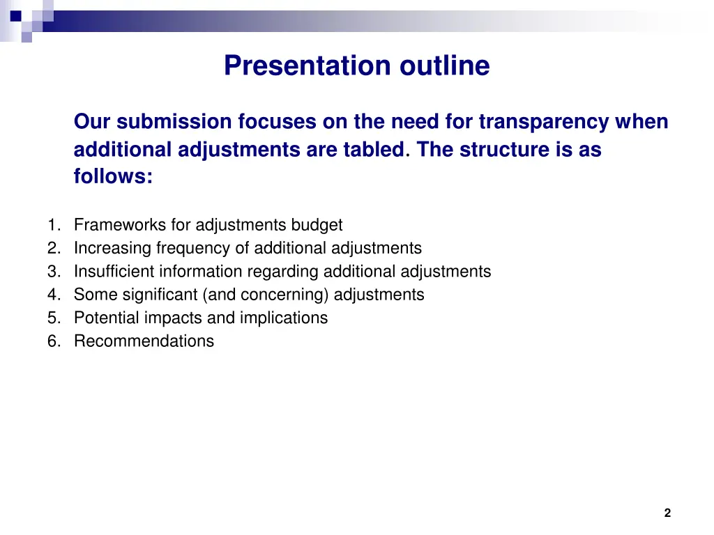 presentation outline