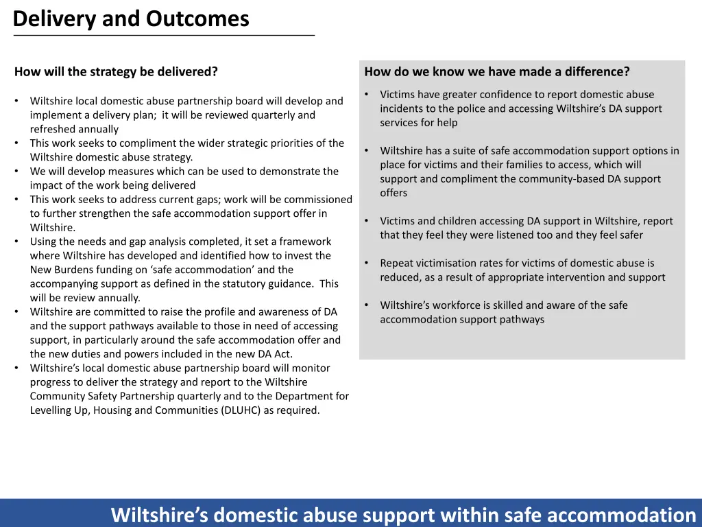 delivery and outcomes
