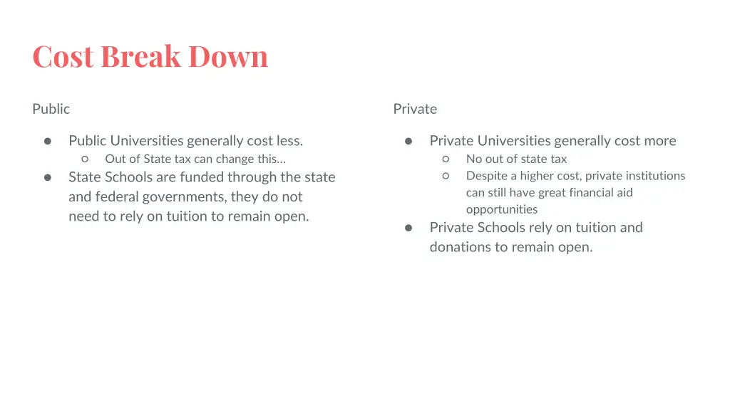 cost break down