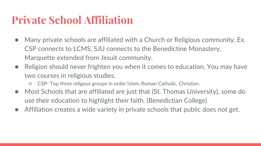 private school affiliation