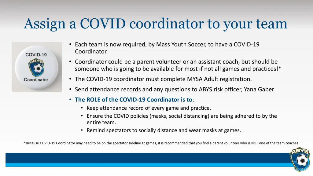 assign a covid coordinator to your team