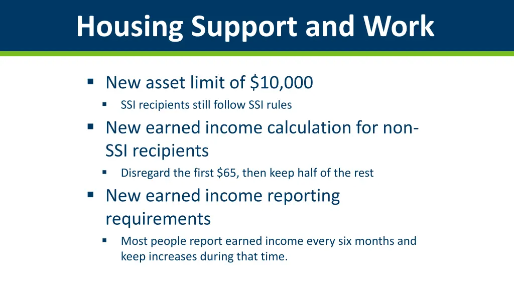 housing support and work