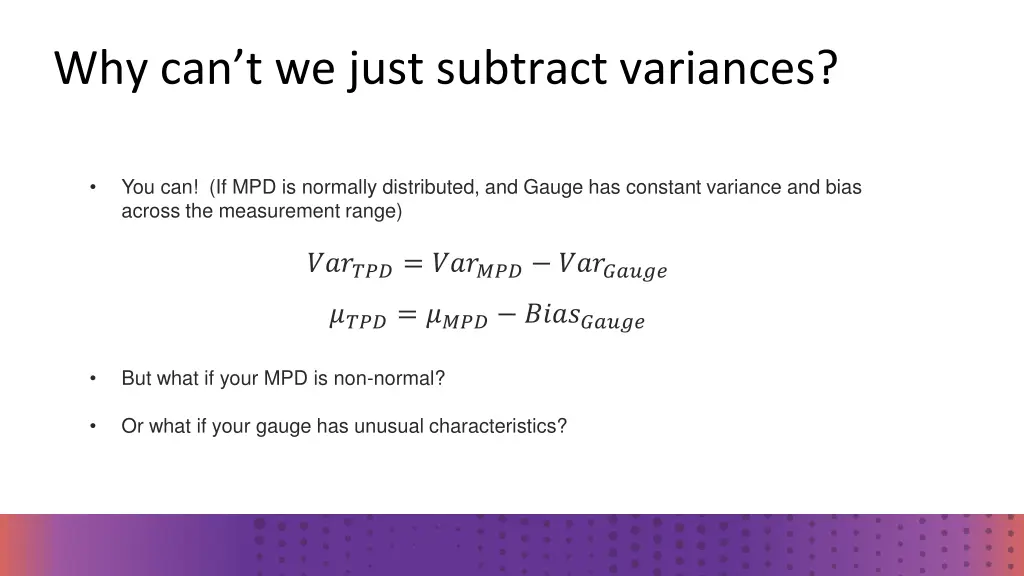 why can t we just subtract variances
