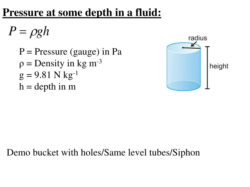 pressure at some depth in a fluid gh p