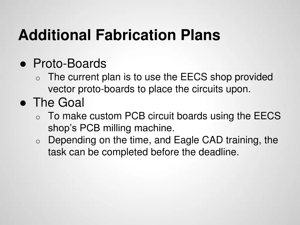additional fabrication plans