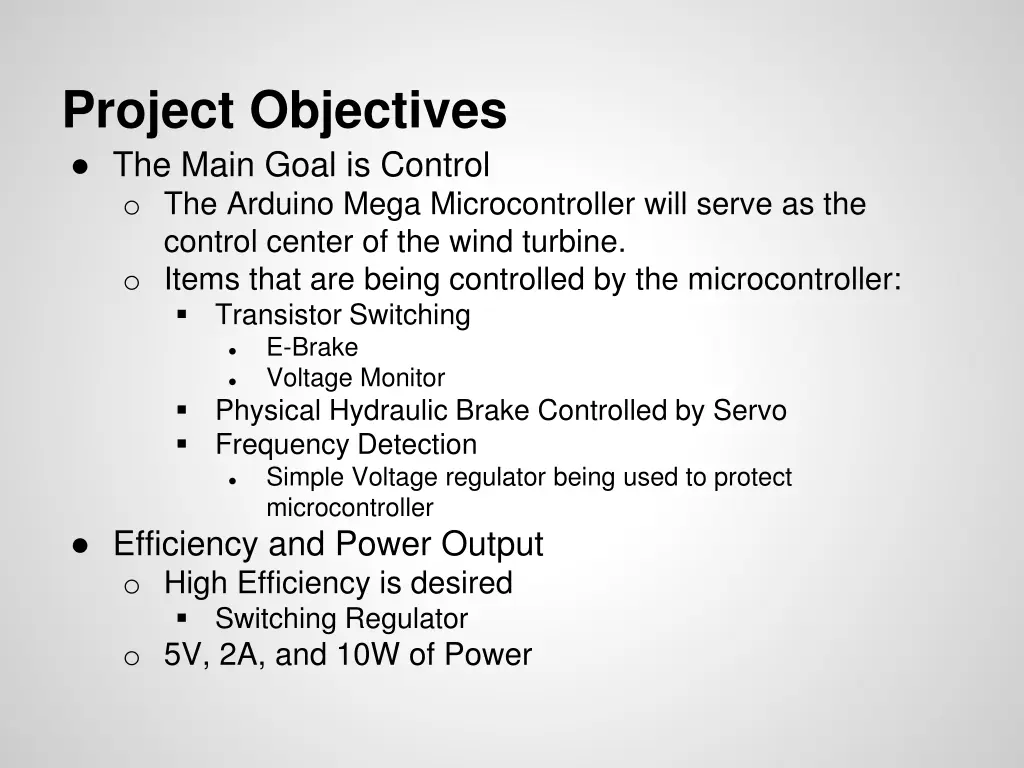 project objectives the main goal is control