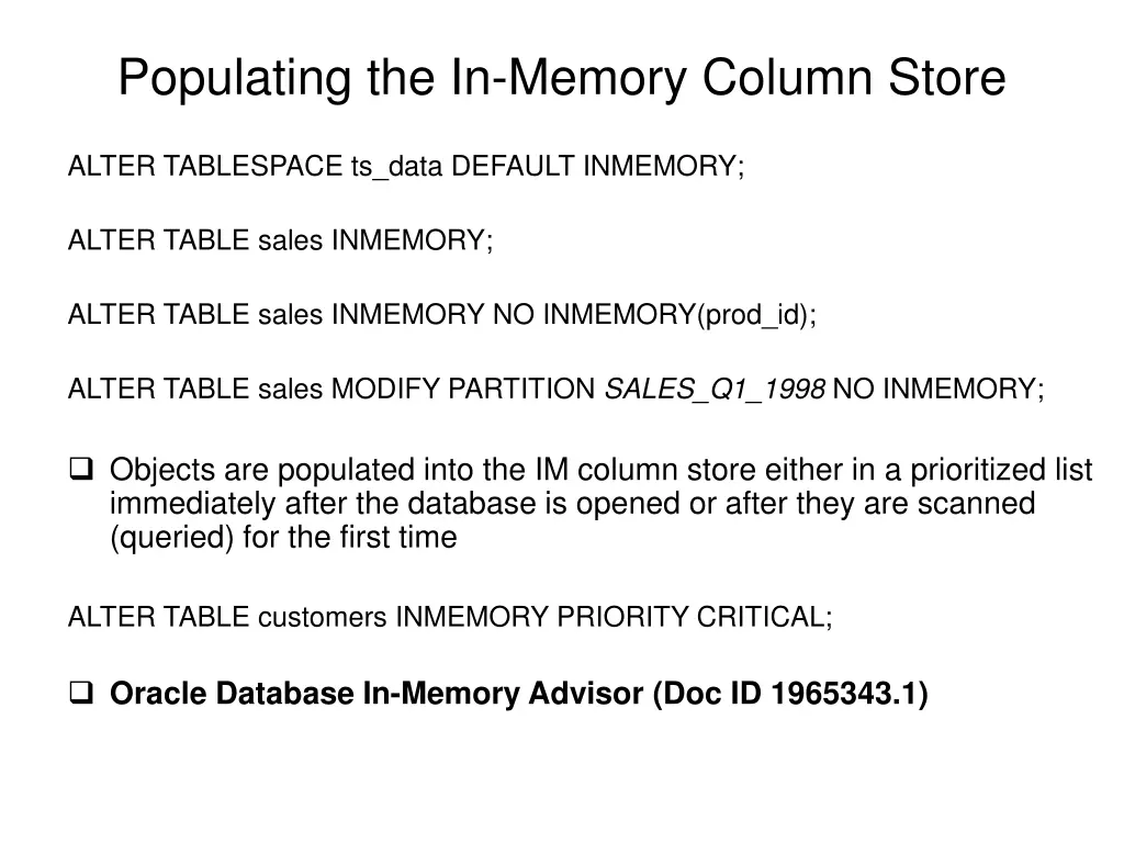 populating the in memory column store 1