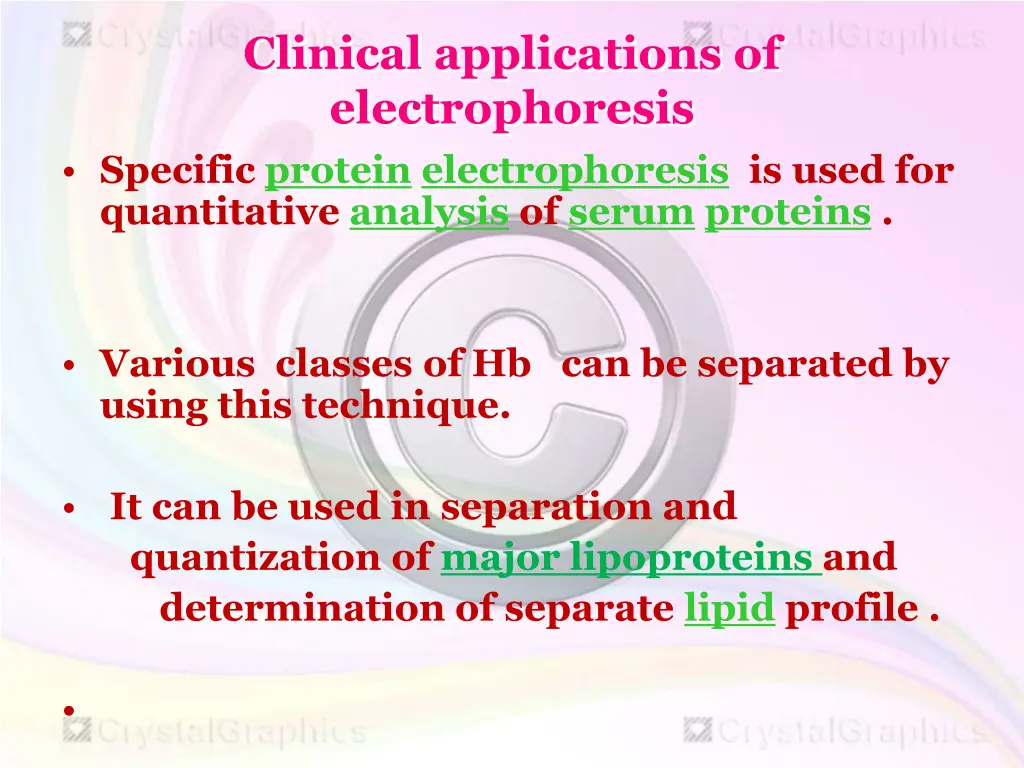 clinical applications of electrophoresis specific