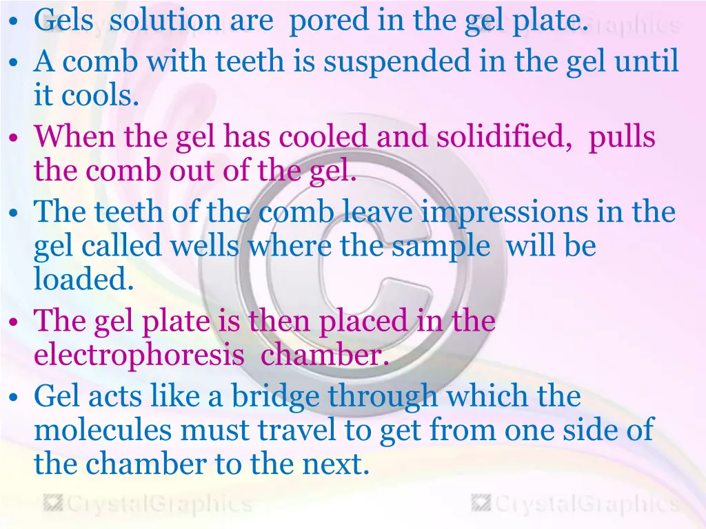 gels solution are pored in the gel plate a comb