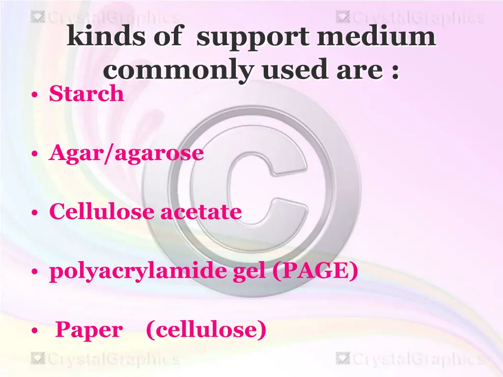 kinds of support medium commonly used are starch