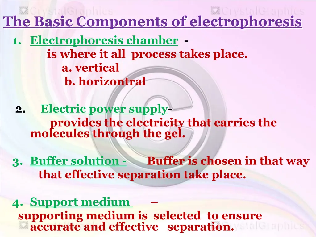 the basic components of electrophoresis