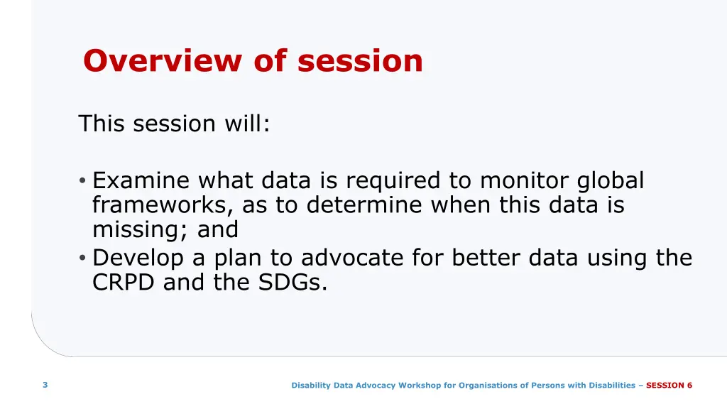 overview of session