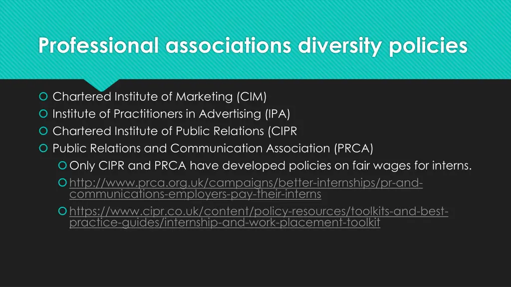 professional associations diversity policies