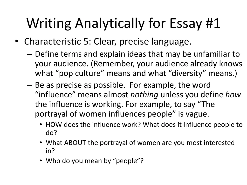 writing analytically for essay 1 characteristic