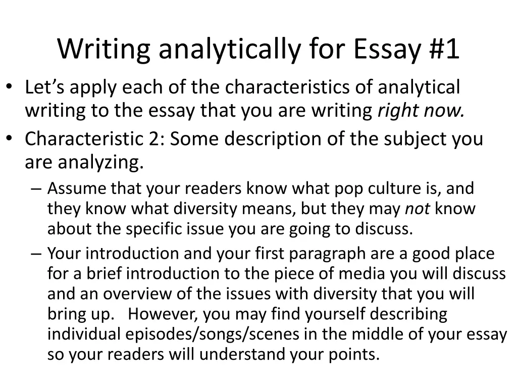 writing analytically for essay 1 let s apply each 1