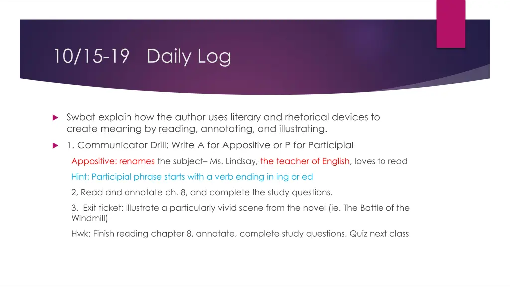 10 15 19 daily log