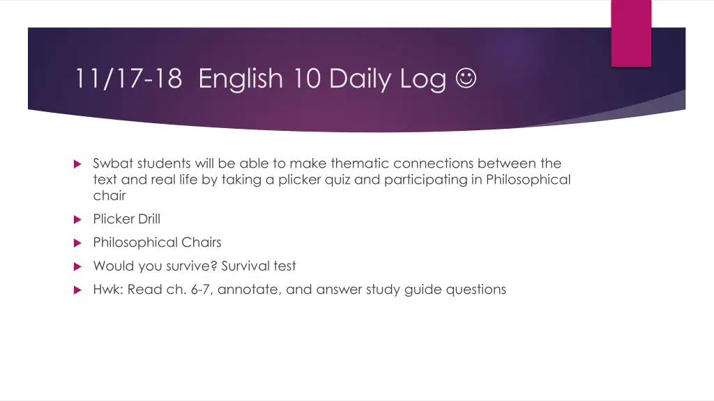 11 17 18 english 10 daily log