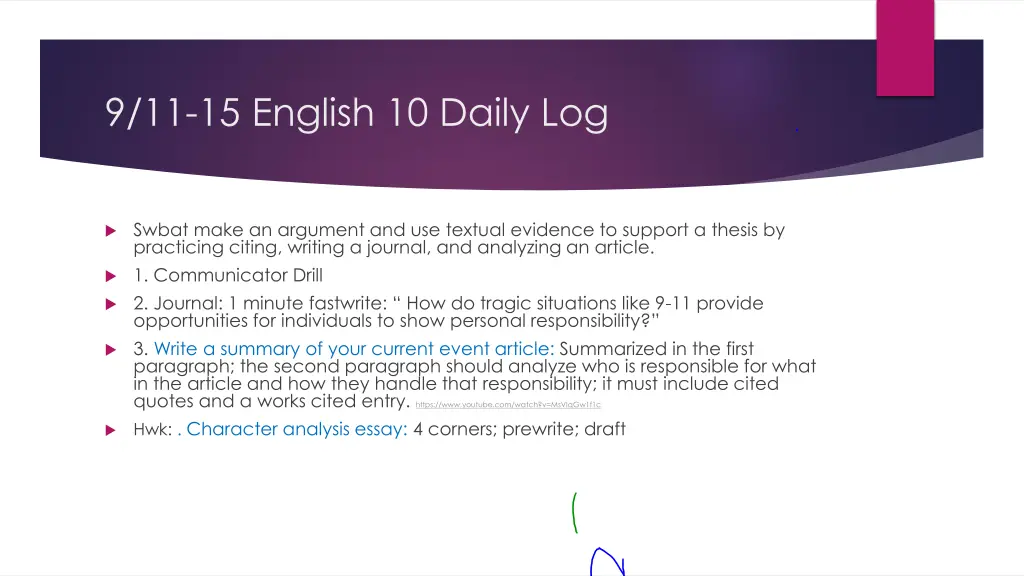 9 11 15 english 10 daily log