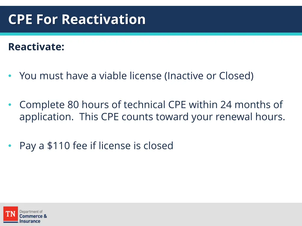 cpe for reactivation
