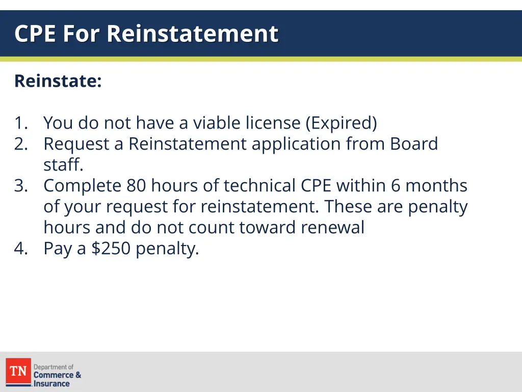 cpe for reinstatement