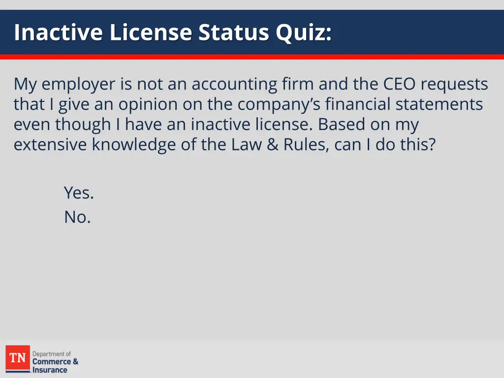 inactive license status quiz