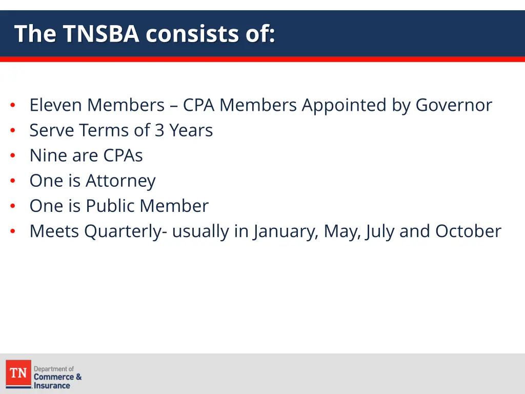 the tnsba consists of