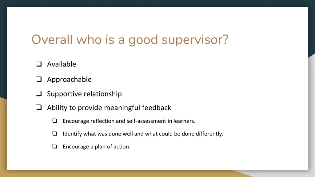 overall who is a good supervisor