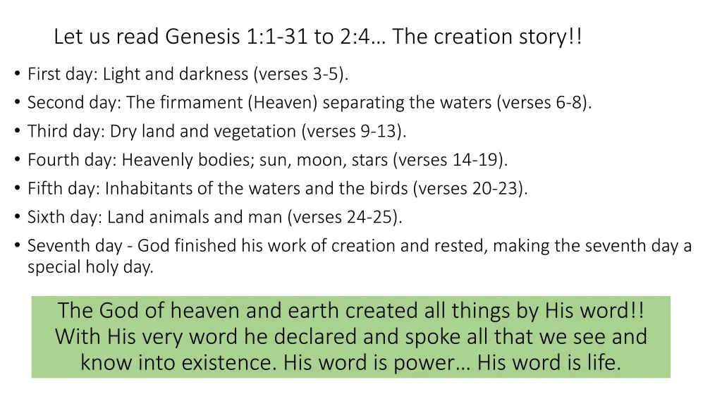 let us read genesis 1 1 31 to 2 4 the creation