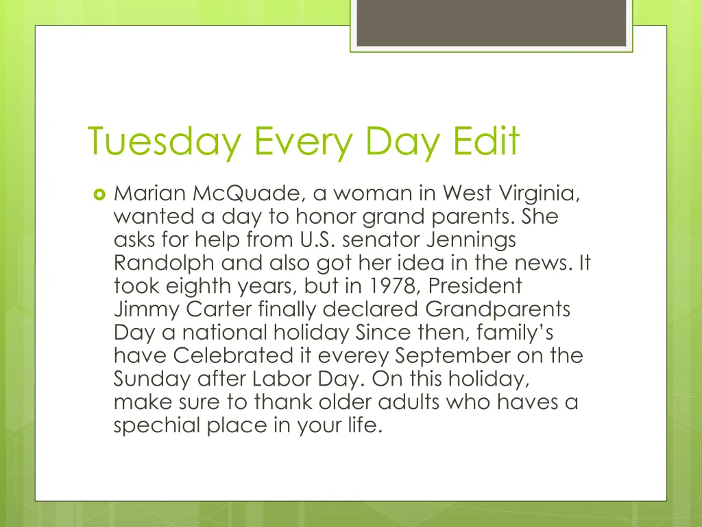 tuesday every day edit