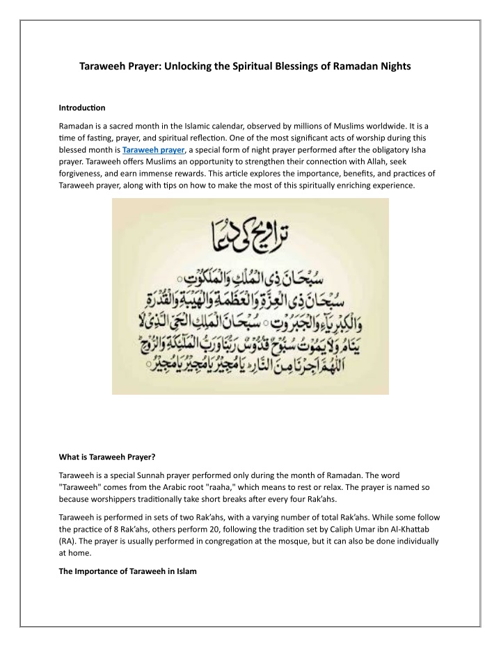 taraweeh prayer unlocking the spiritual blessings