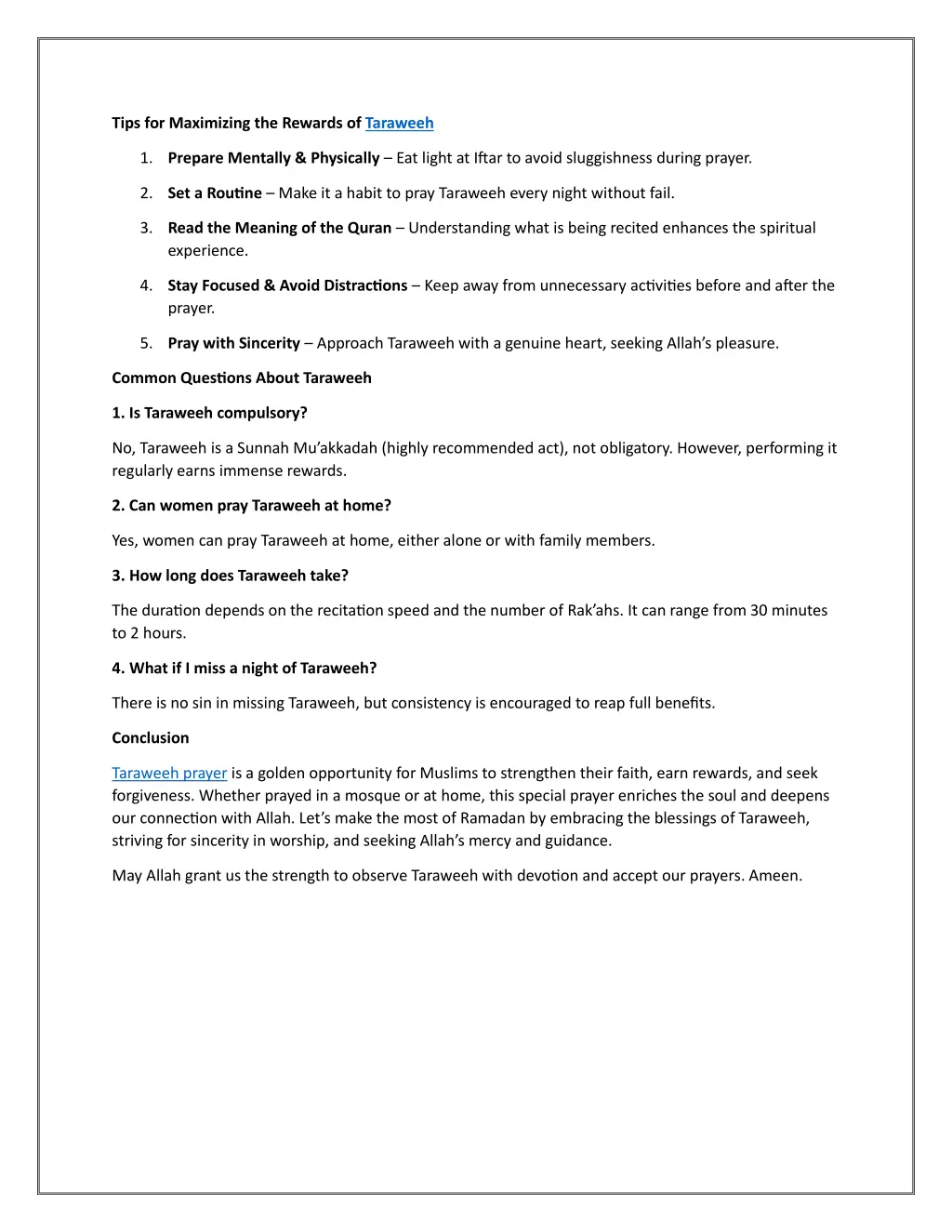 tips for maximizing the rewards of taraweeh