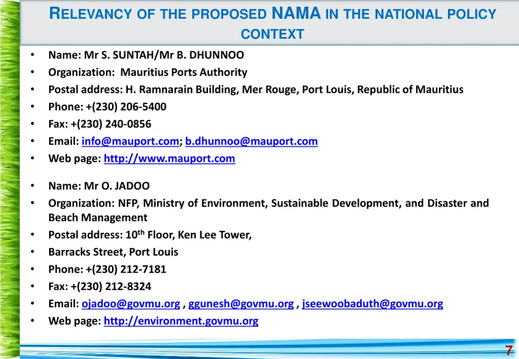 r elevancy of the proposed nama in the national 1