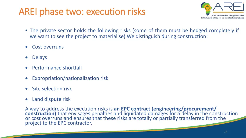 arei phase two execution risks arei phase