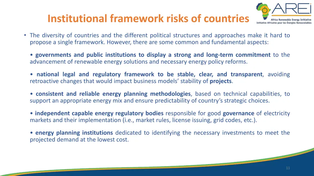 institutional framework risks of countries