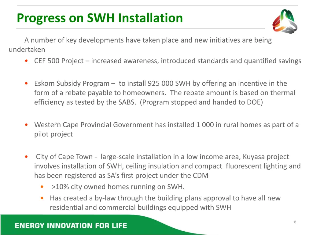 progress on swh installation