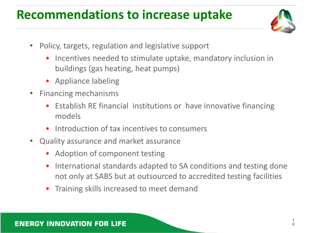 recommendations to increase uptake