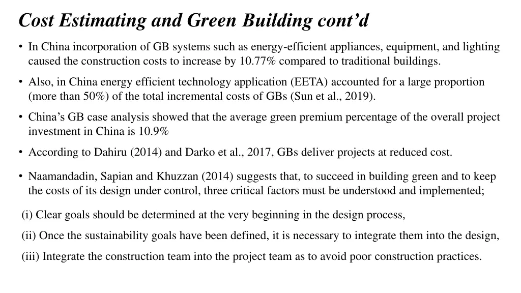 cost estimating and green building cont d