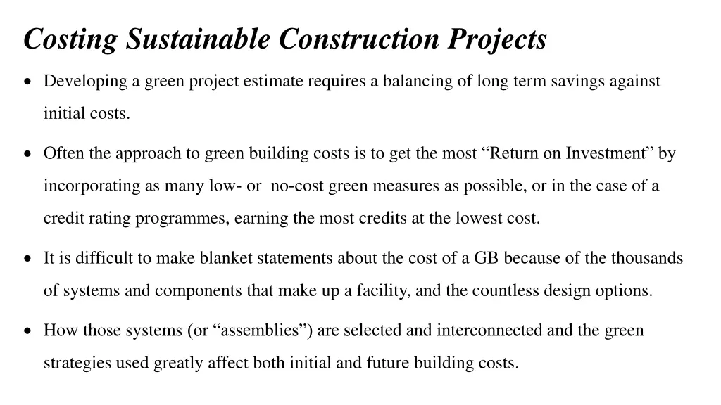 costing sustainable construction projects