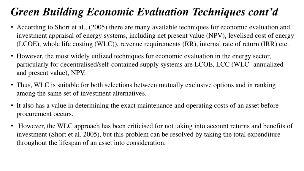 green building economic evaluation techniques 1