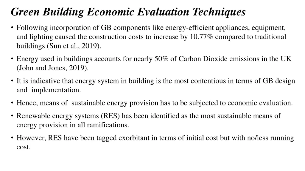 green building economic evaluation techniques