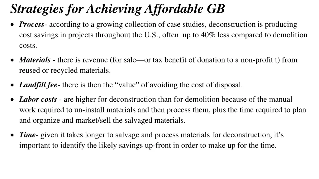 strategies for achieving affordable gb process