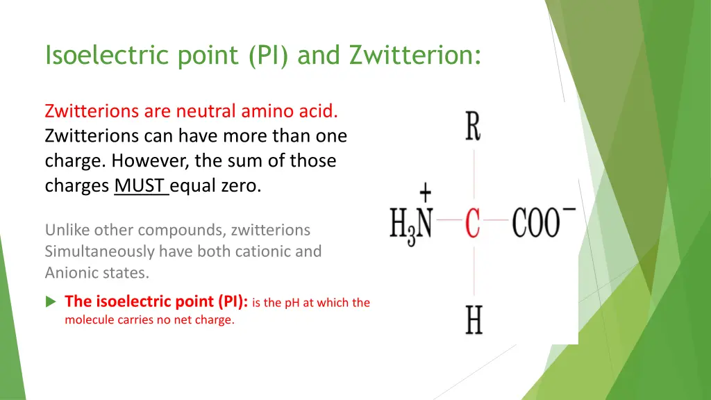 isoelectric point pi and zwitterion