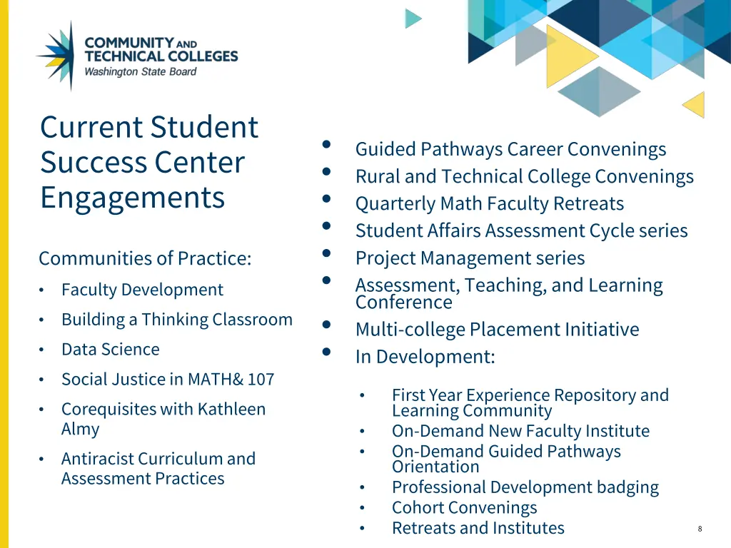 current student success center engagements