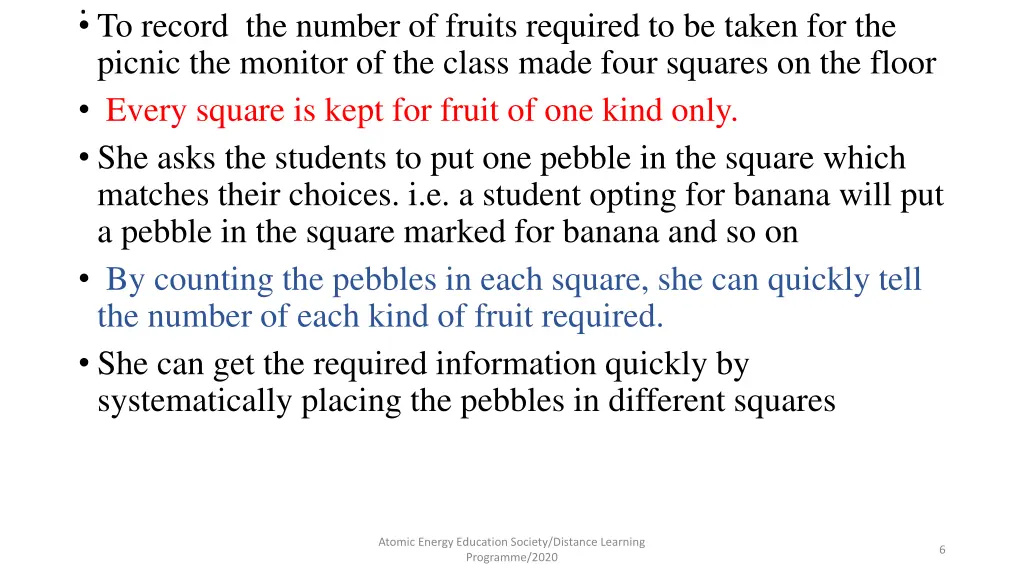 to record the number of fruits required