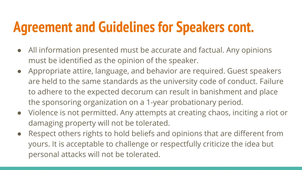 agreement and guidelines for speakers cont