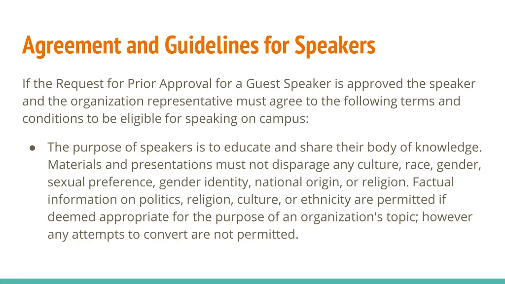 agreement and guidelines for speakers