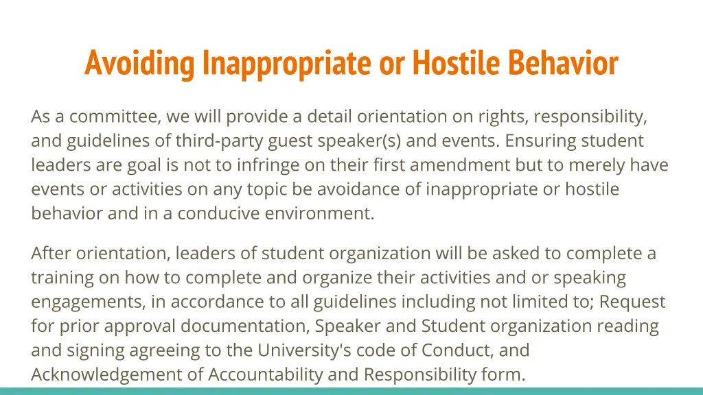 avoiding inappropriate or hostile behavior