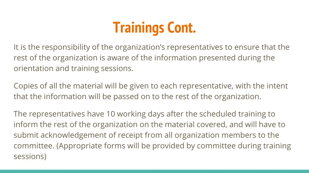 trainings cont