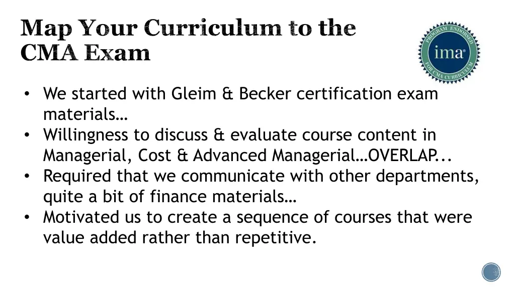 map your curriculum to the cma exam